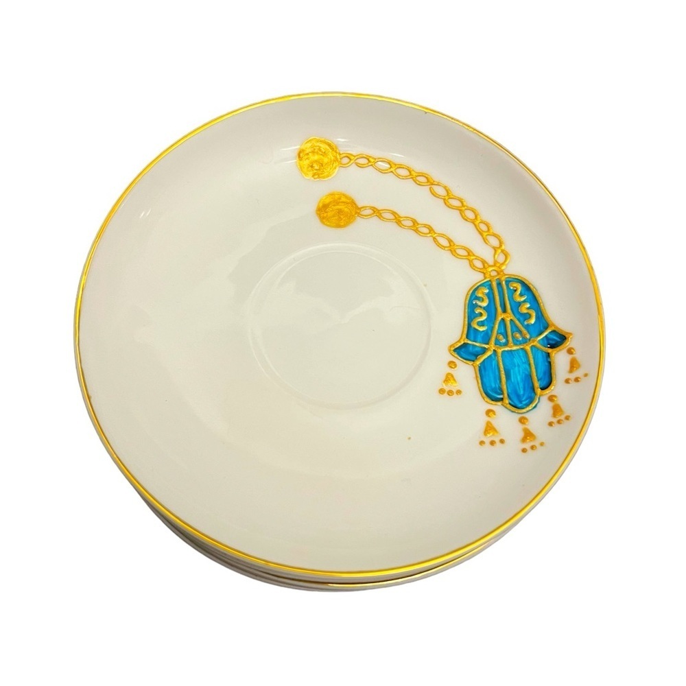 Shallow Ice - Hamsa design hand painted fine bone china tea/coffee cups set of 6 - Picture 2 of 4